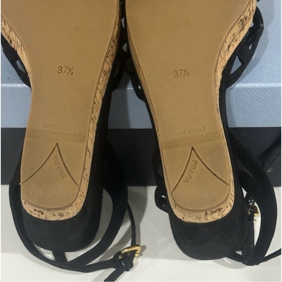 Prada Ankle Strap Wedge Platform Espadrille Sandals Cut Flower Detail Suede - Picture 13 of 15